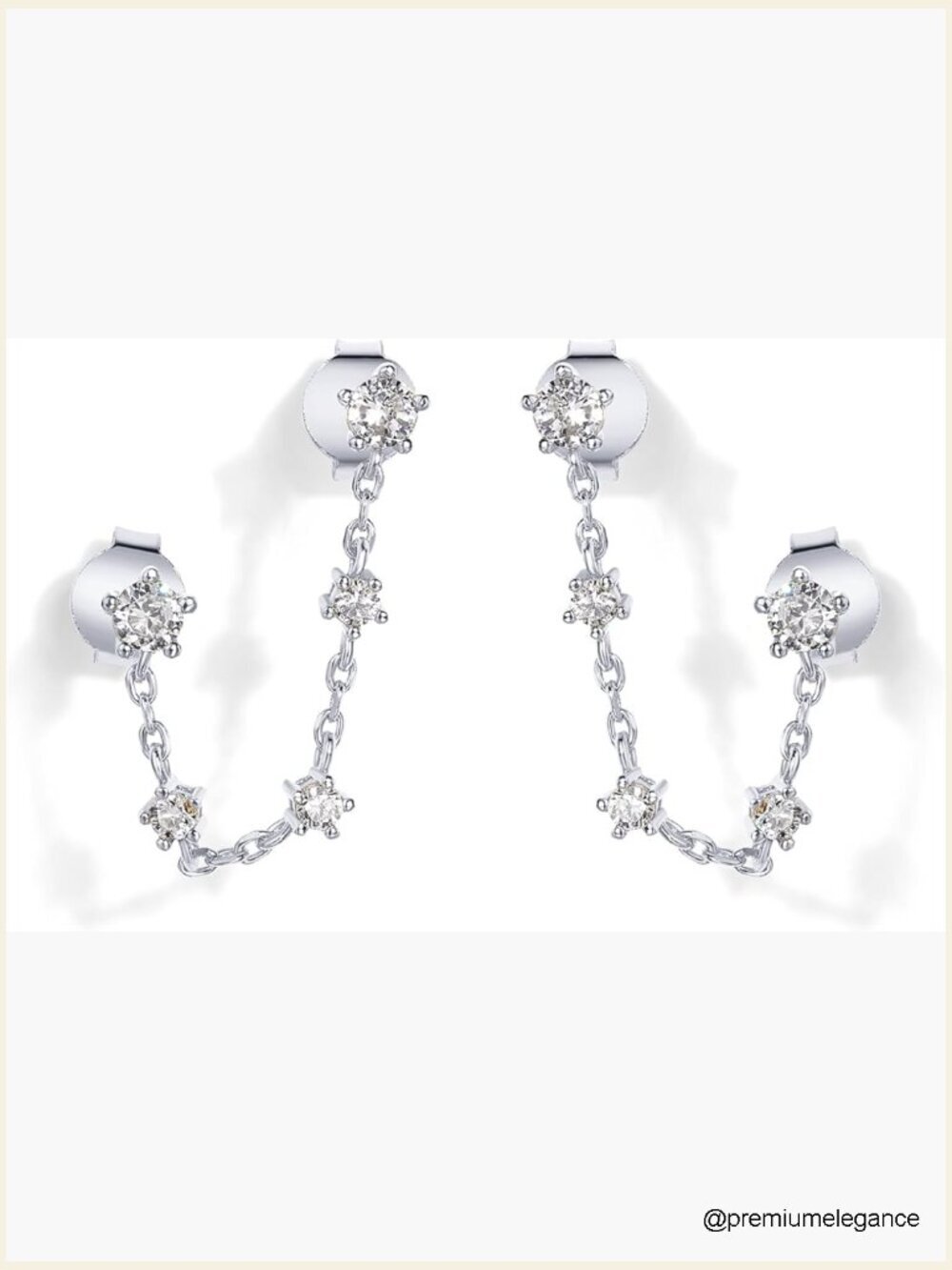 Double Piercing Dangle Chain Stud Earrings CZ